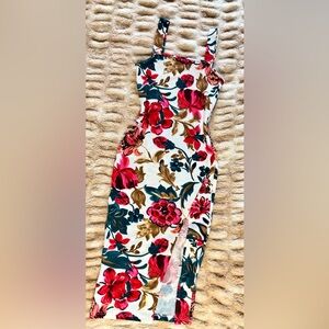 SHEIN - White Floral High-Low Bodycon Dress with Thigh Slit